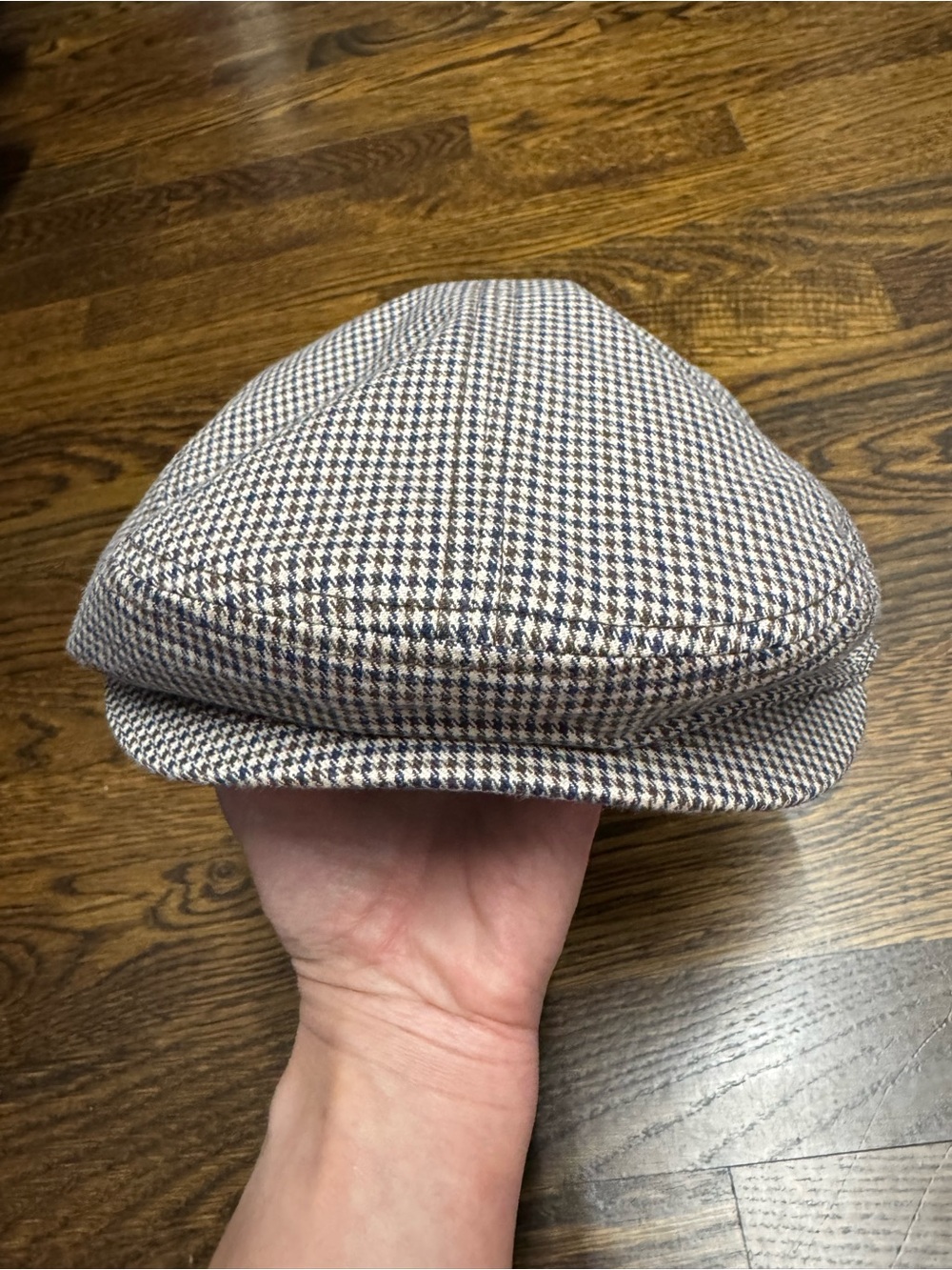 Janie and Jack Navy and Brown Houndstooth Flat Cap, Size: 4-5 years